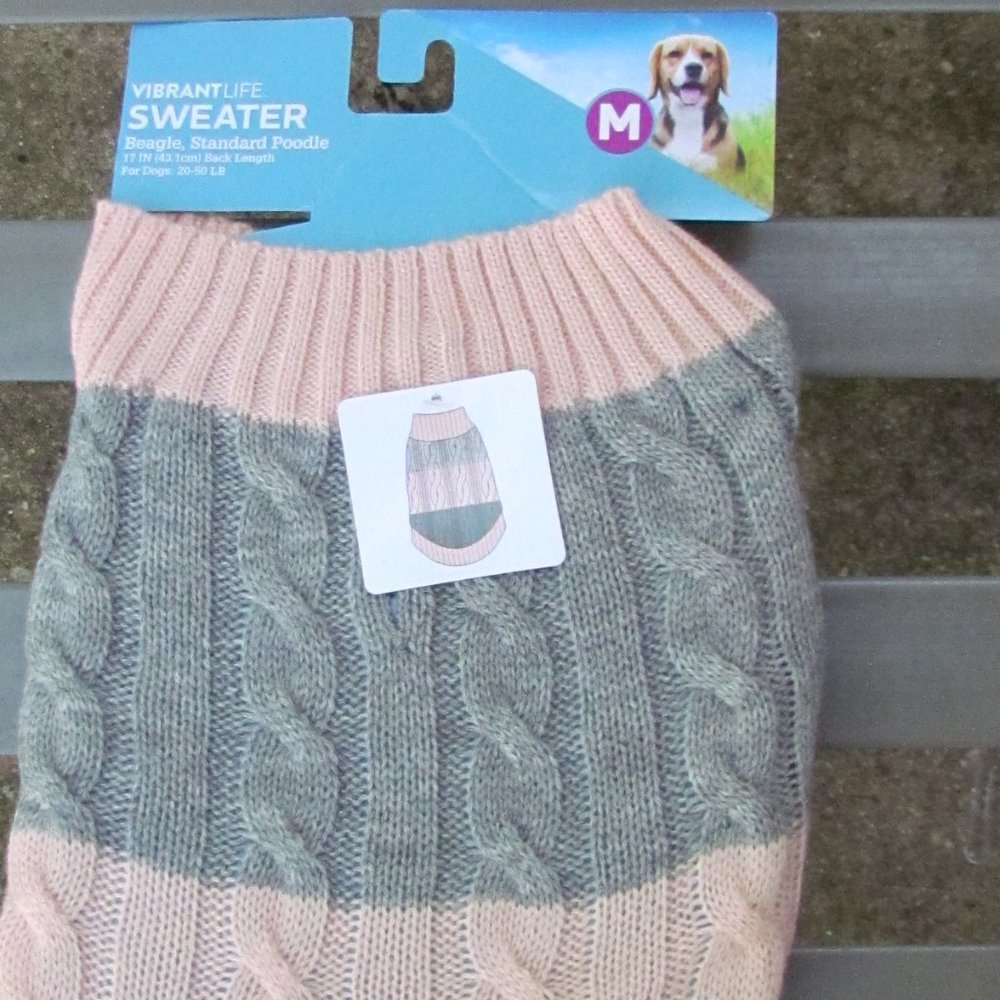 Pink Vibrant Life Dog Cable Knit Dog Sweater Medium NWT